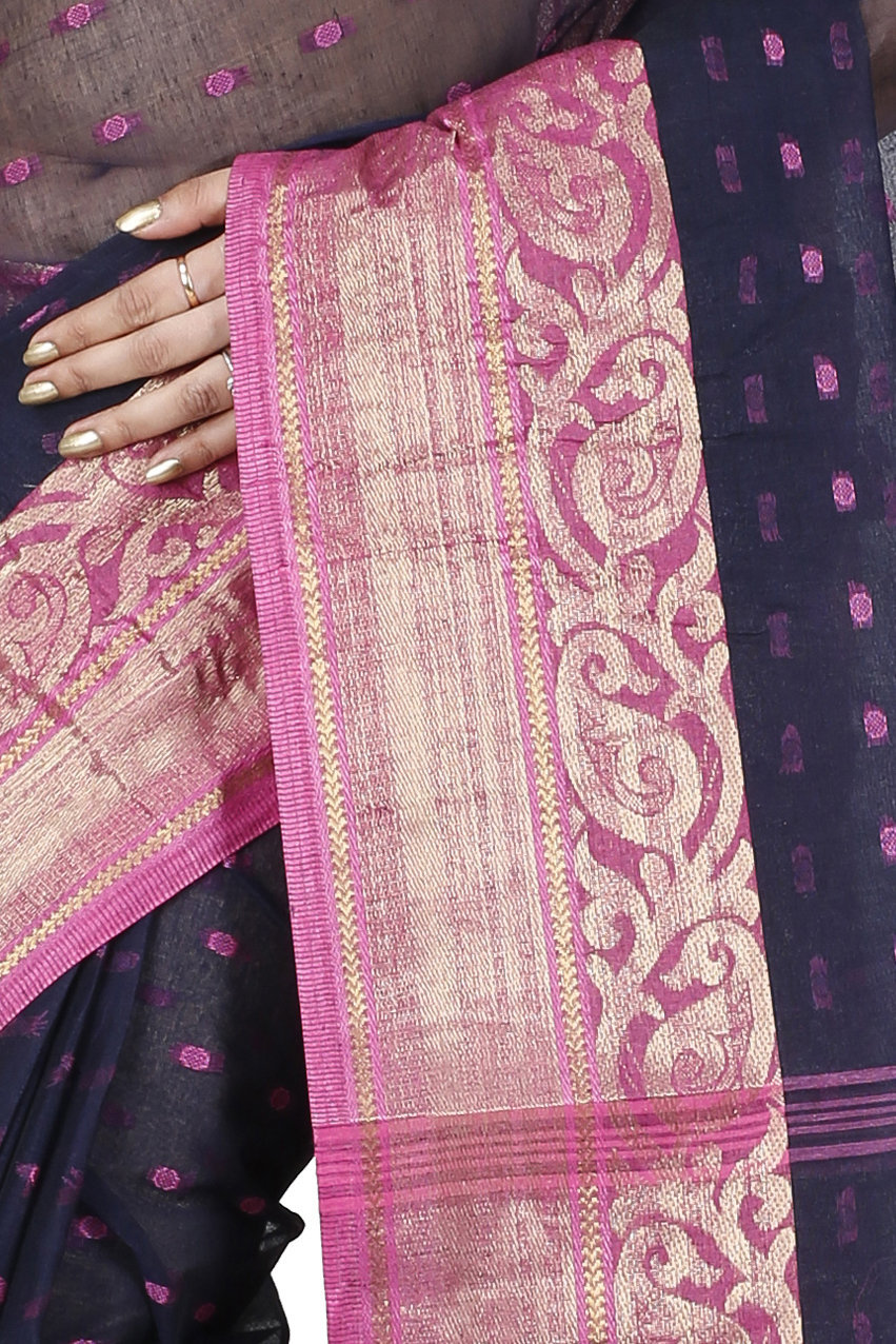 Night Blue Pure Cotton Sachi Tant Saree (1023)